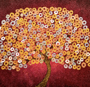 Red Abstract Japanese Style Tree