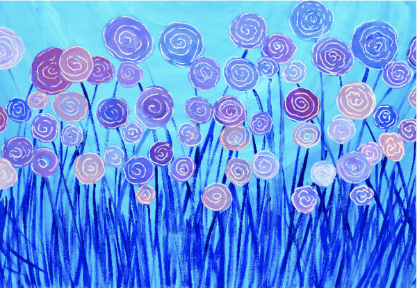 Lilac and Blue Abstract Flowers