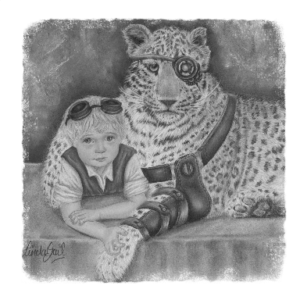 Steampunk boy n his protector BW